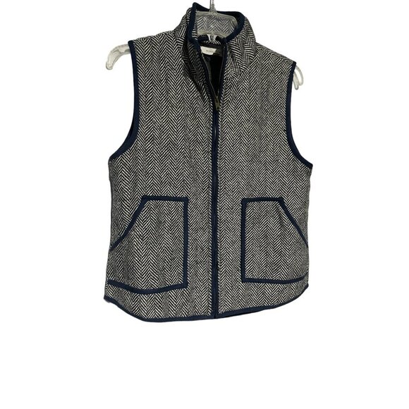 Honey Punch Womens Full Zip Linen Blend Herringbone Contrast Vest Pockets Size M - Picture 6 of 7